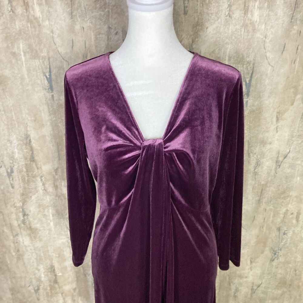 Lands End Small Velvet Knot Midi Dress Purple Stretch NWT - Picture 6 of 9